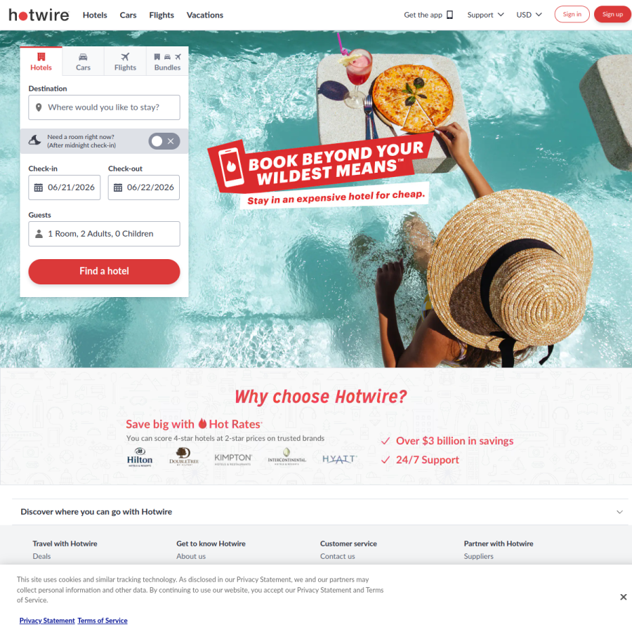 hotwire.com homepage screenshot