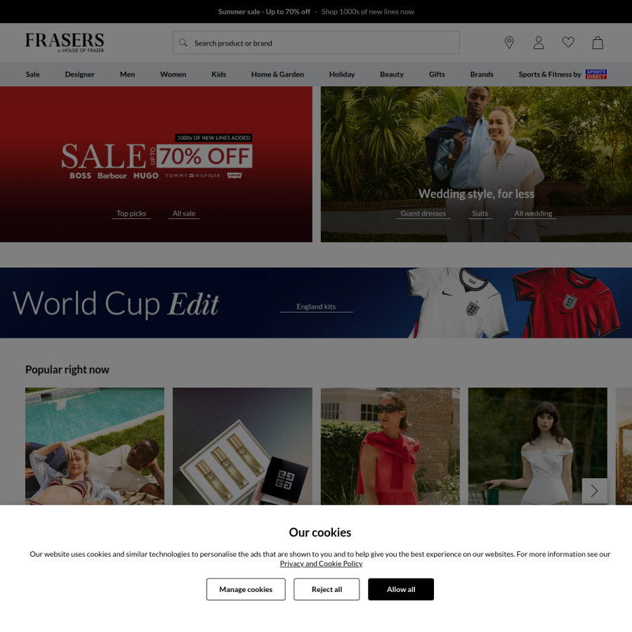 houseoffraser.co.uk homepage screenshot