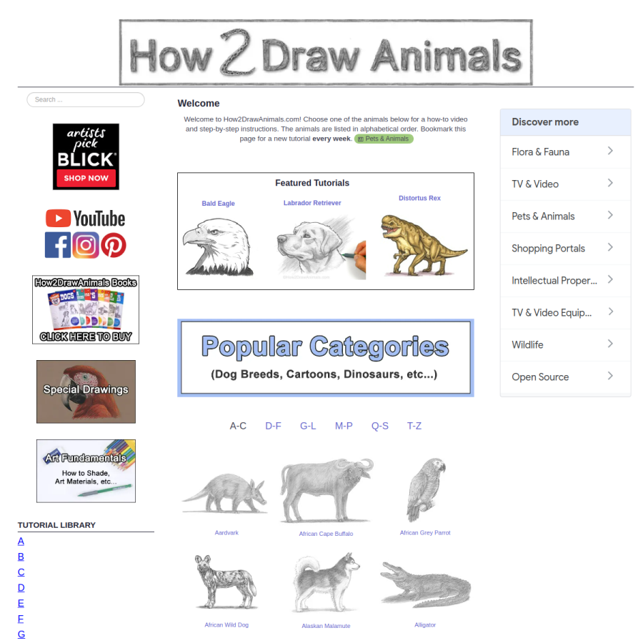 how2drawanimals.com homepage screenshot