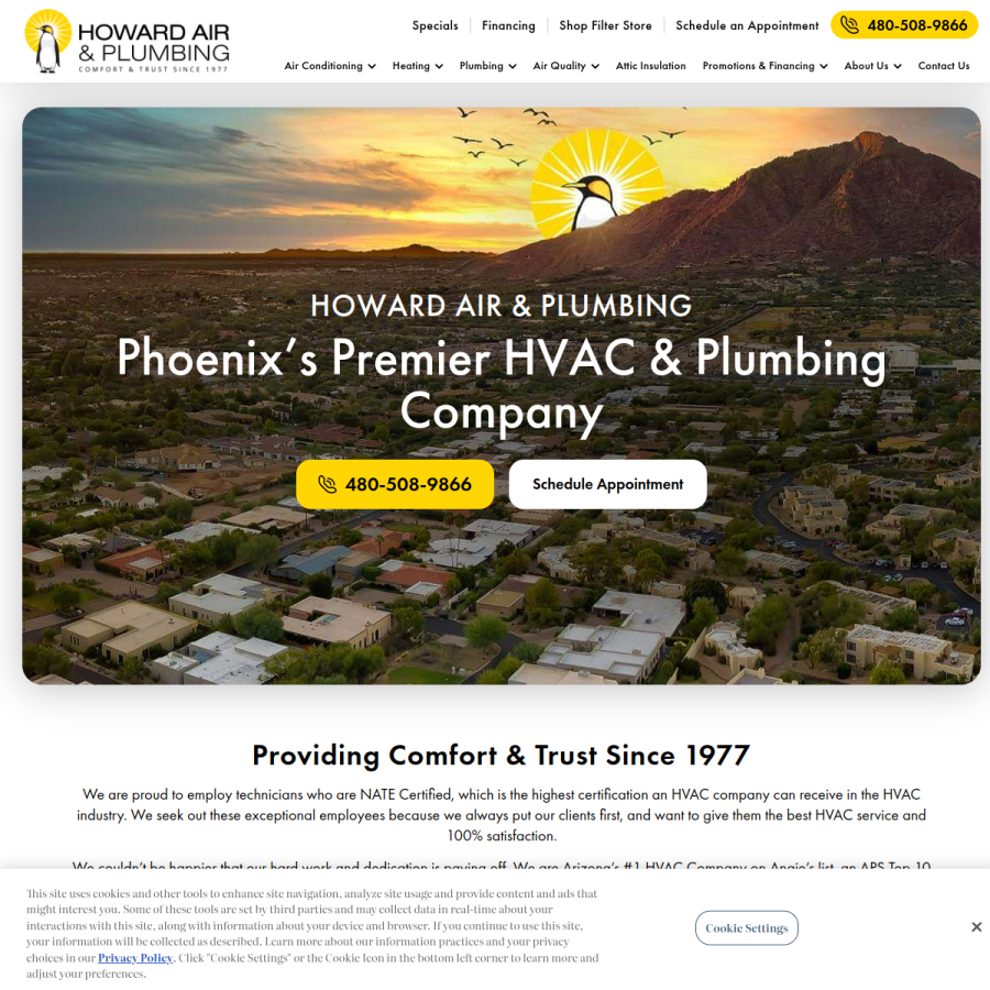 howardair.com homepage screenshot
