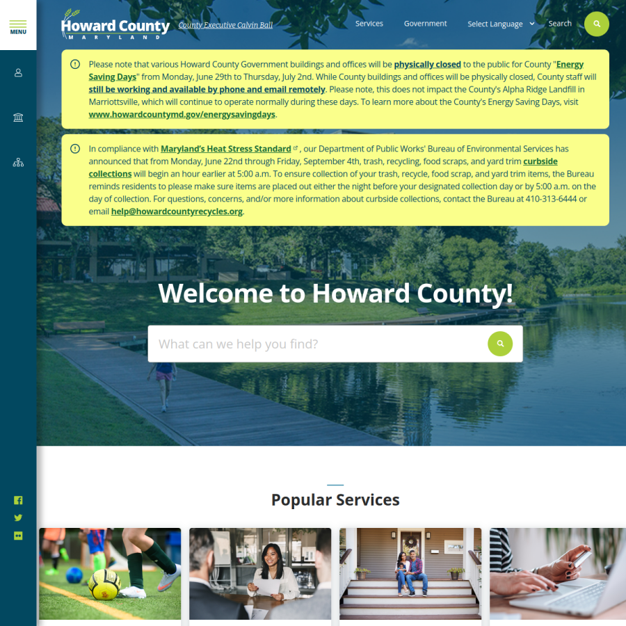 howardcountymd.gov homepage screenshot