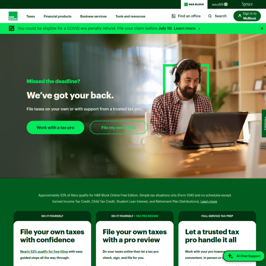 hrblock.com homepage screenshot