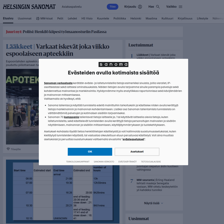 hs.fi homepage screenshot
