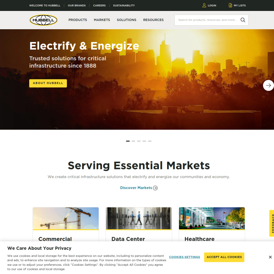 hubbell.com homepage screenshot