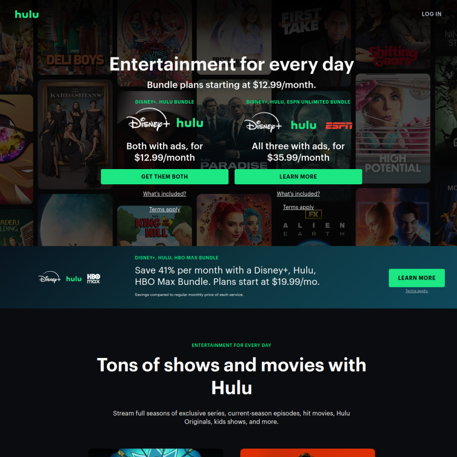 hulu.com homepage screenshot