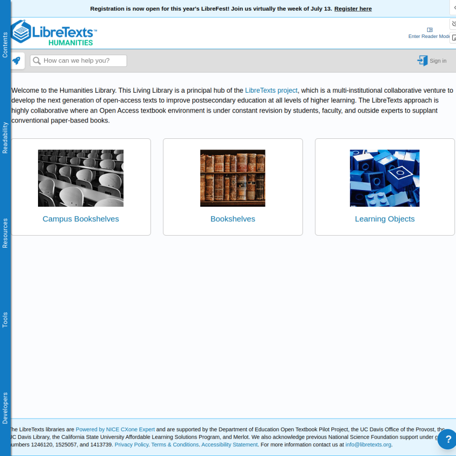 human.libretexts.org homepage screenshot