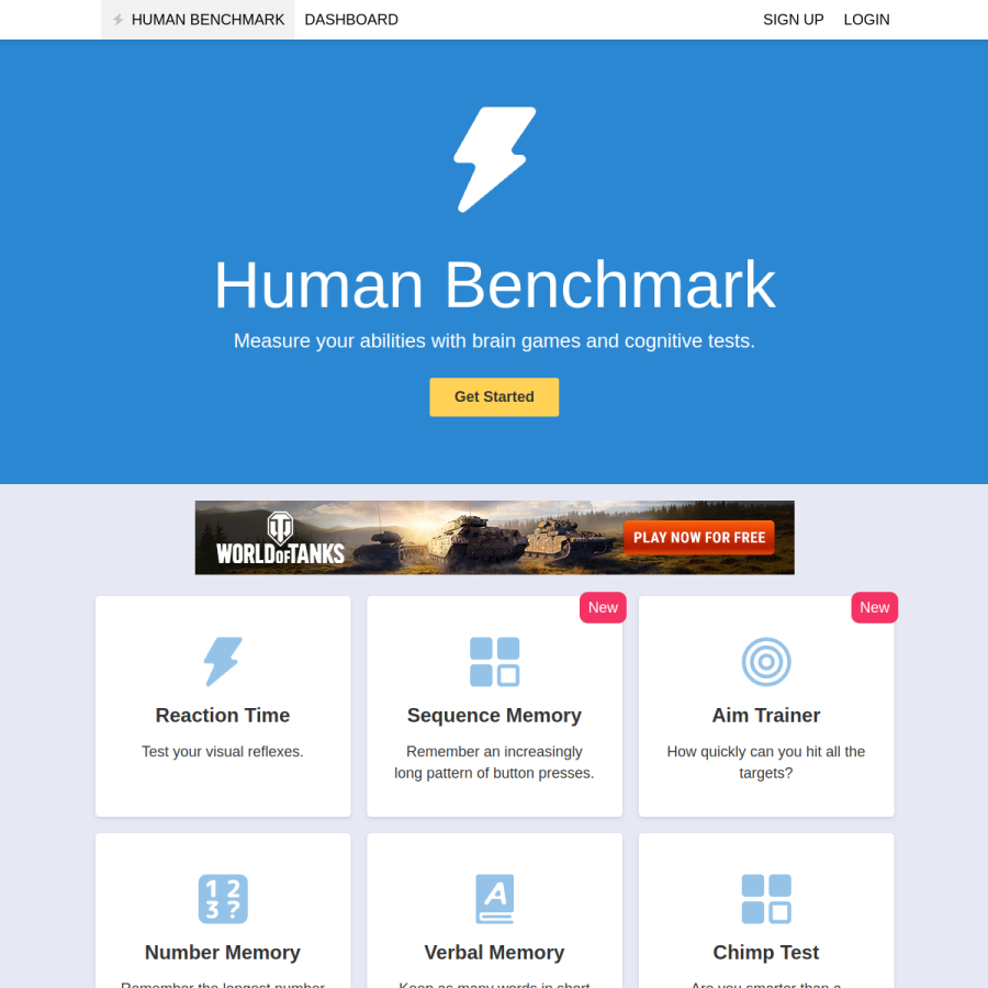 humanbenchmark.com homepage screenshot