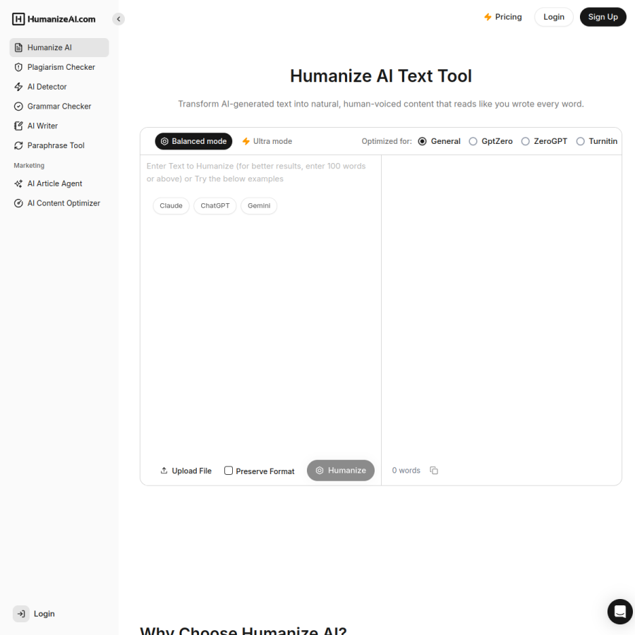 humanizeai.com homepage screenshot