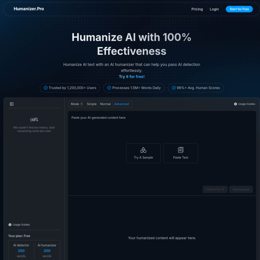 humanizer.pro homepage screenshot