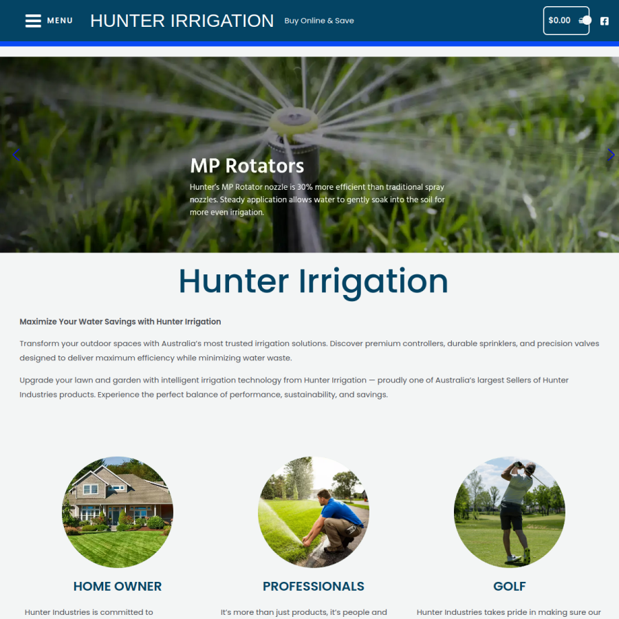 hunterirrigation.au homepage screenshot