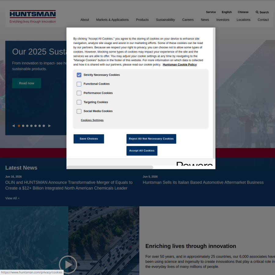 huntsman.com homepage screenshot