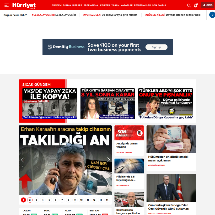 hurriyet.com.tr homepage screenshot