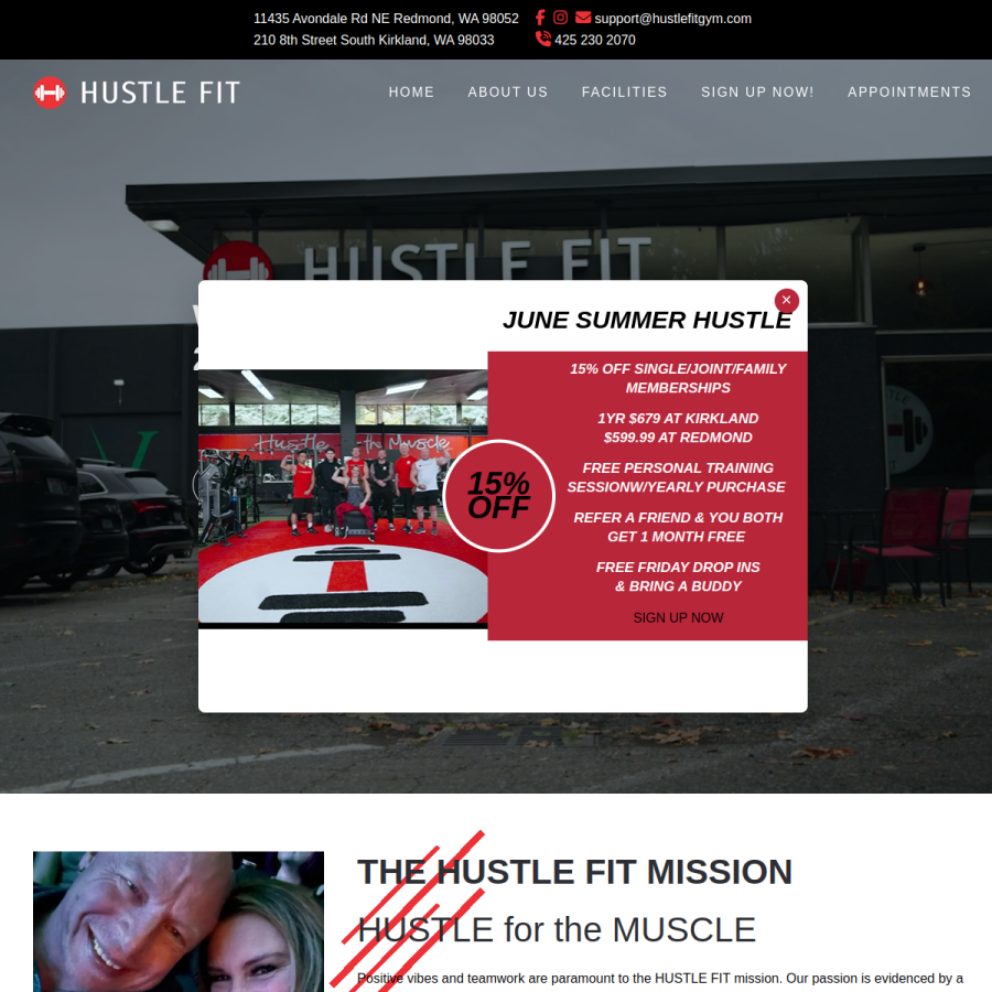 hustlefitgym.com homepage screenshot