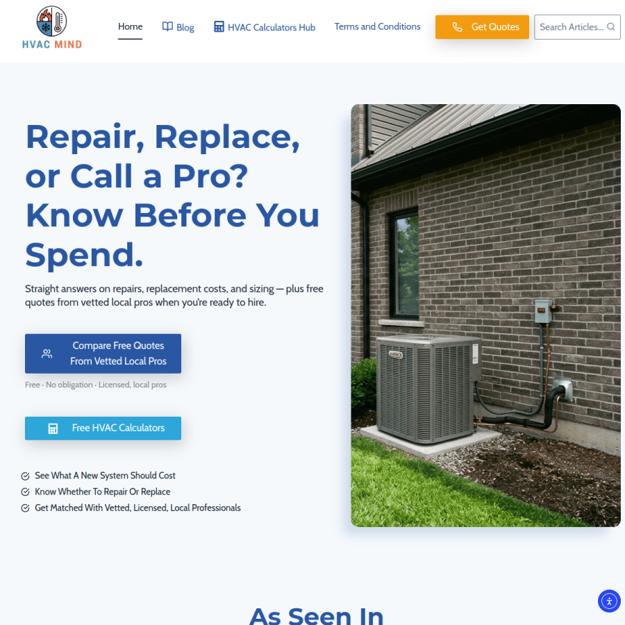 hvacmind.com homepage screenshot