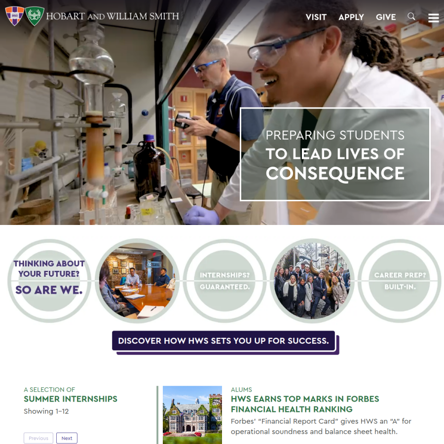 hws.edu homepage screenshot