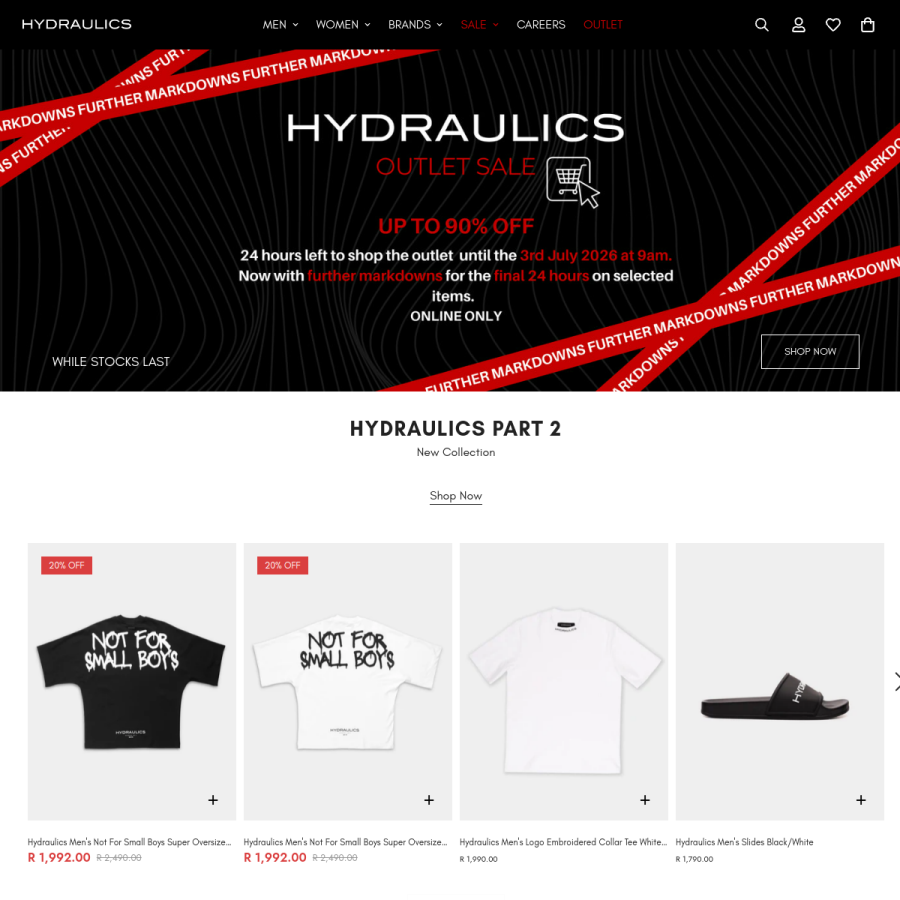 hydraulicsstores.co.za homepage screenshot