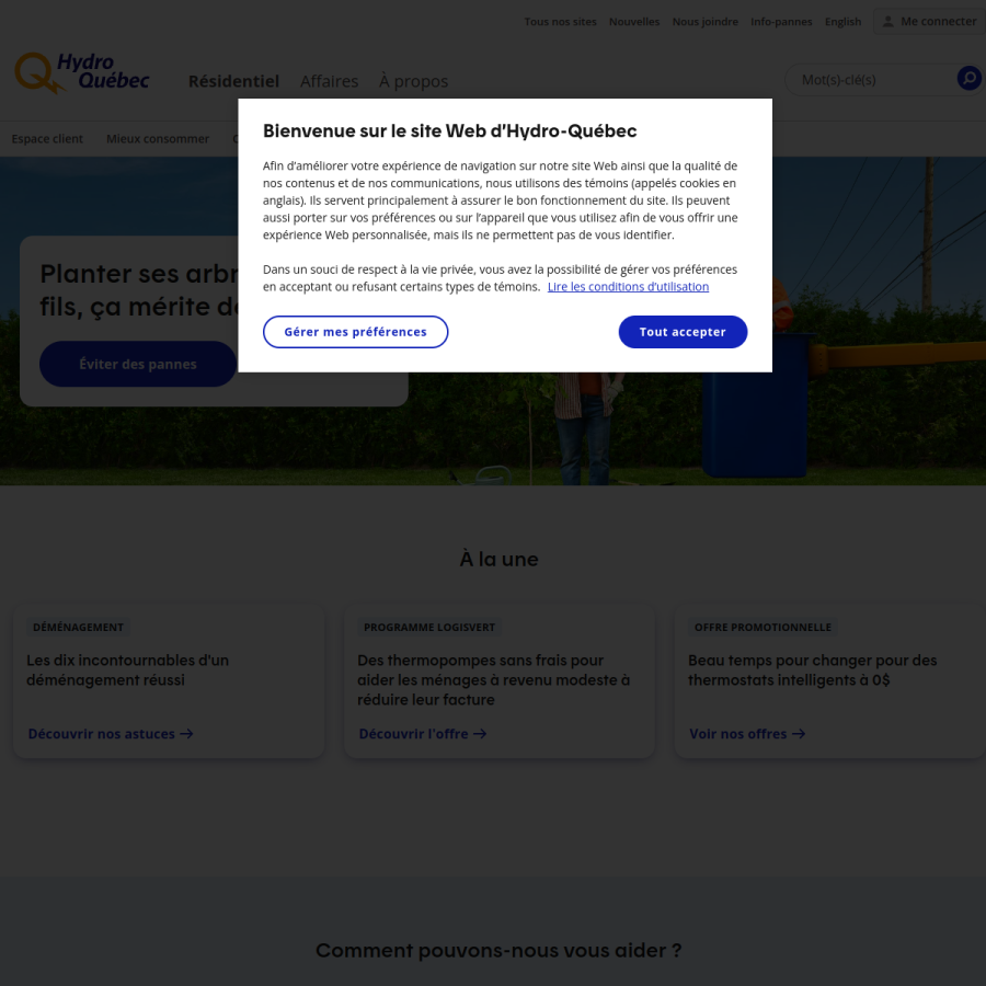 hydroquebec.com homepage screenshot
