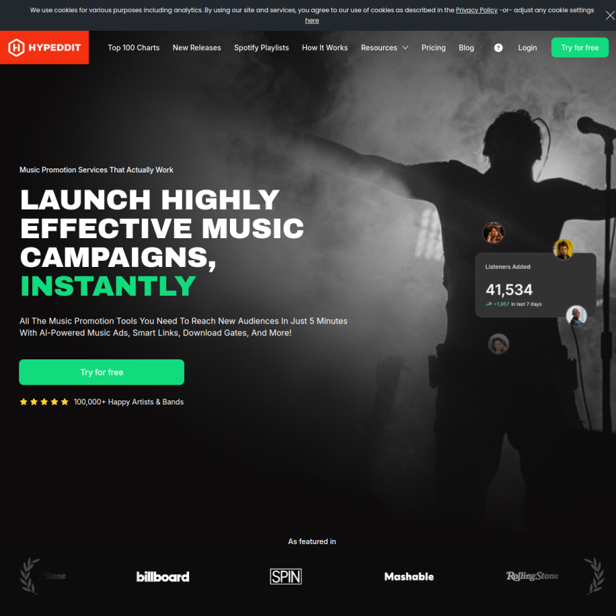 hypeddit.com homepage screenshot