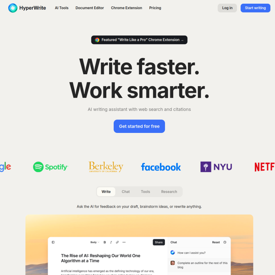 hyperwriteai.com homepage screenshot