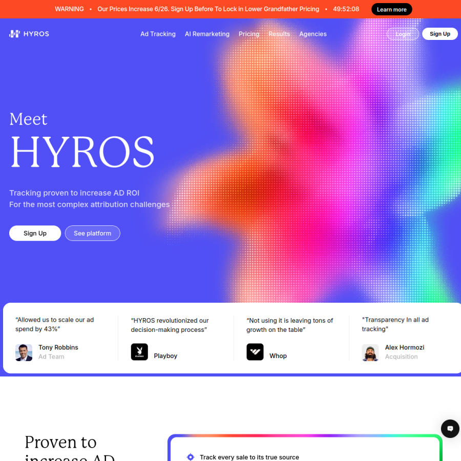 hyros.com homepage screenshot