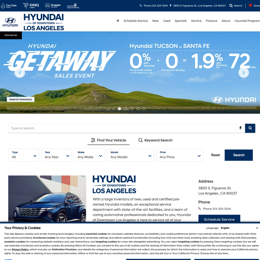 hyundaioflosangeles.com homepage screenshot