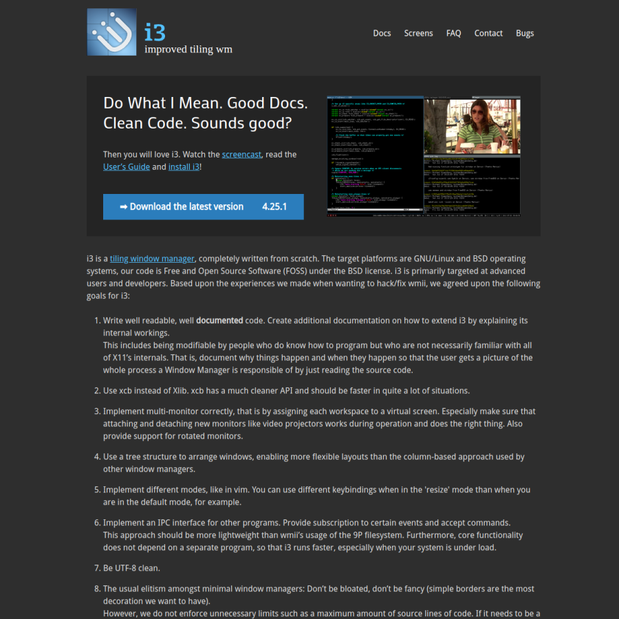 i3wm.org homepage screenshot
