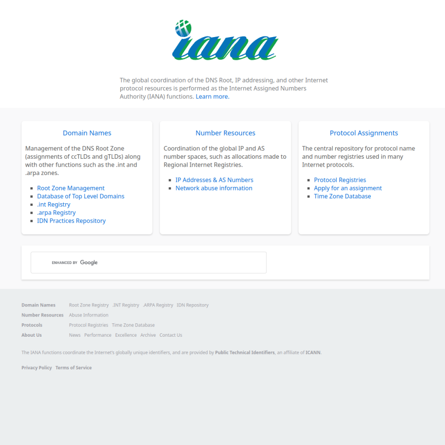 iana.org homepage screenshot