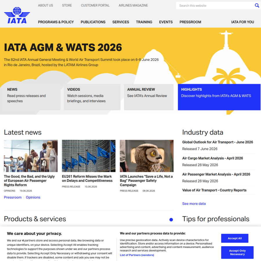 iata.org homepage screenshot