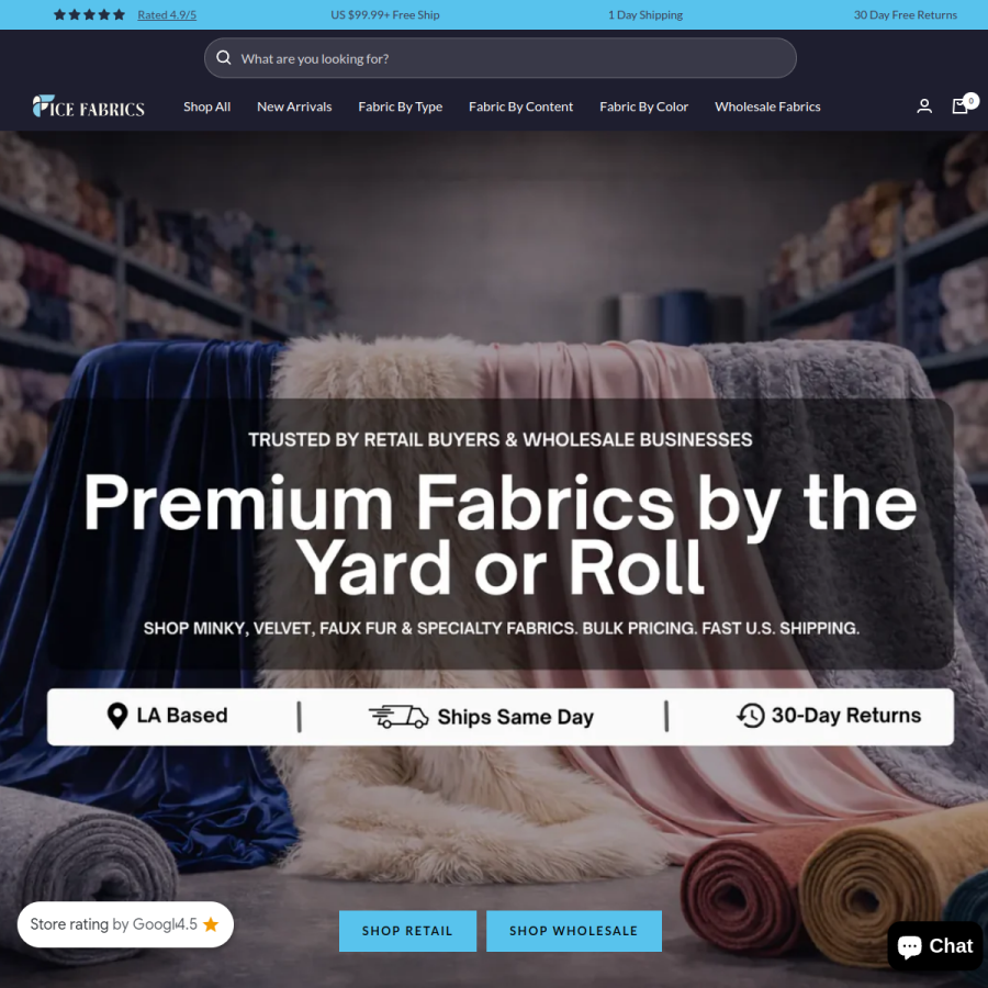 icefabrics.com homepage screenshot