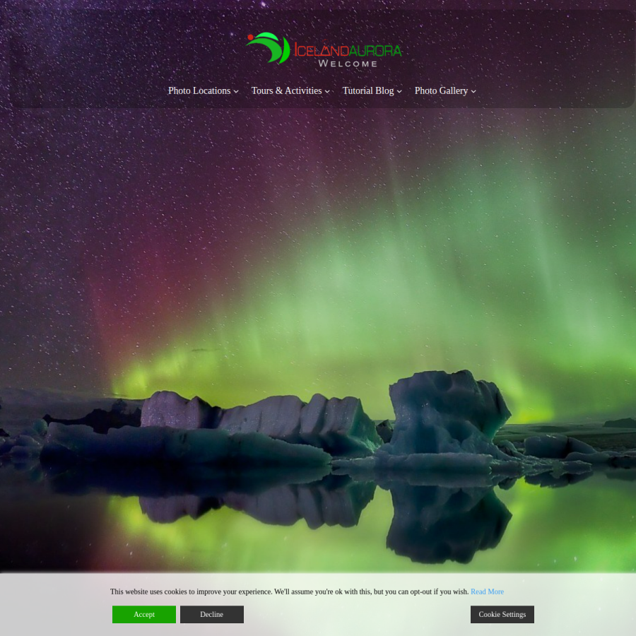 icelandaurora.com homepage screenshot