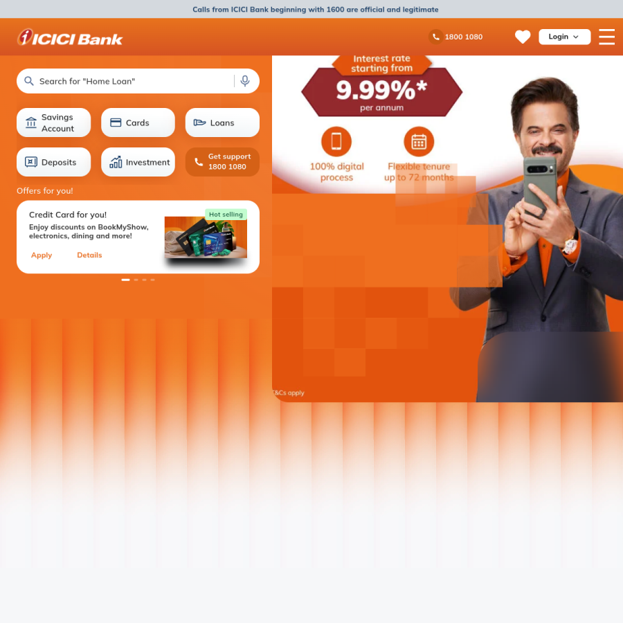 icicibank.com homepage screenshot