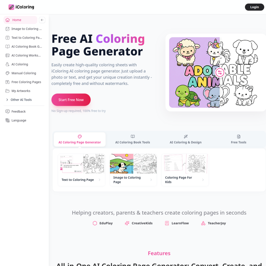 icoloring.ai homepage screenshot