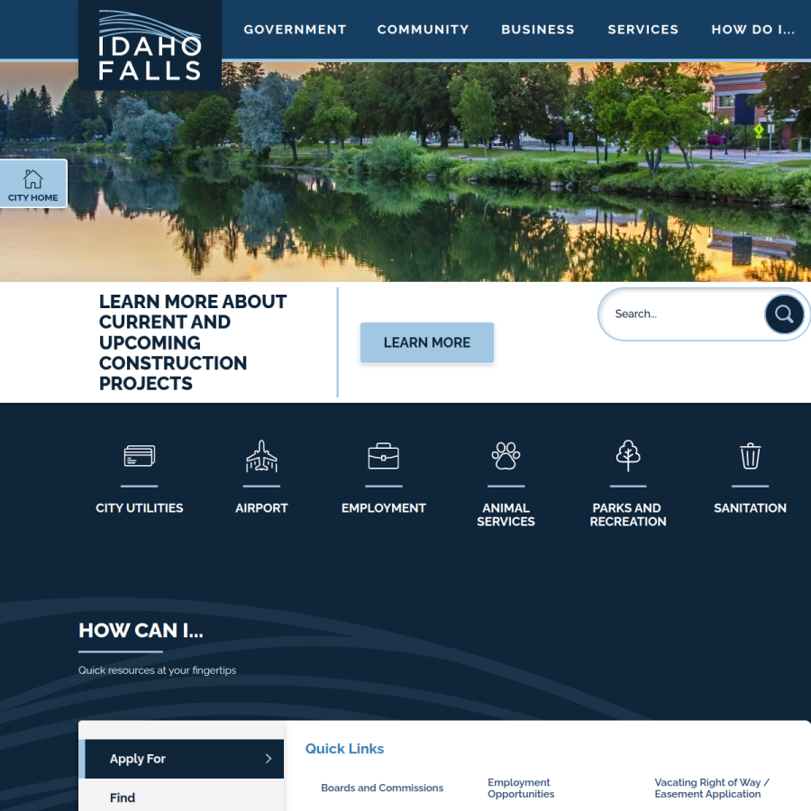 idahofallsidaho.gov homepage screenshot
