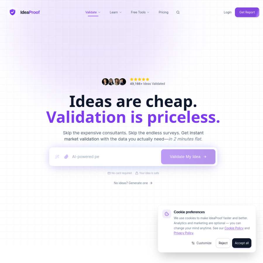 ideaproof.io homepage screenshot