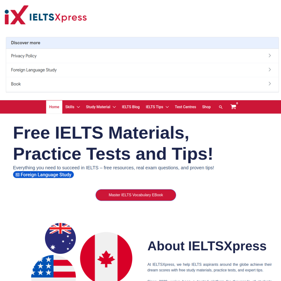 ieltsxpress.com homepage screenshot