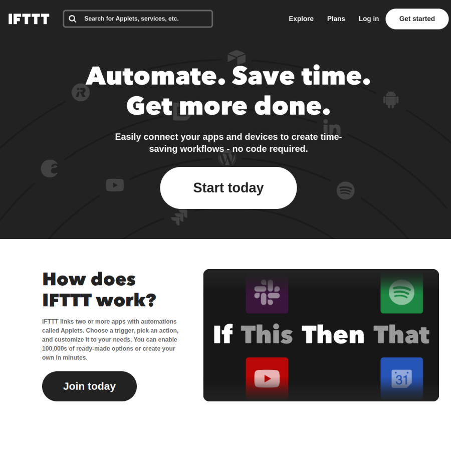 ifttt.com homepage screenshot