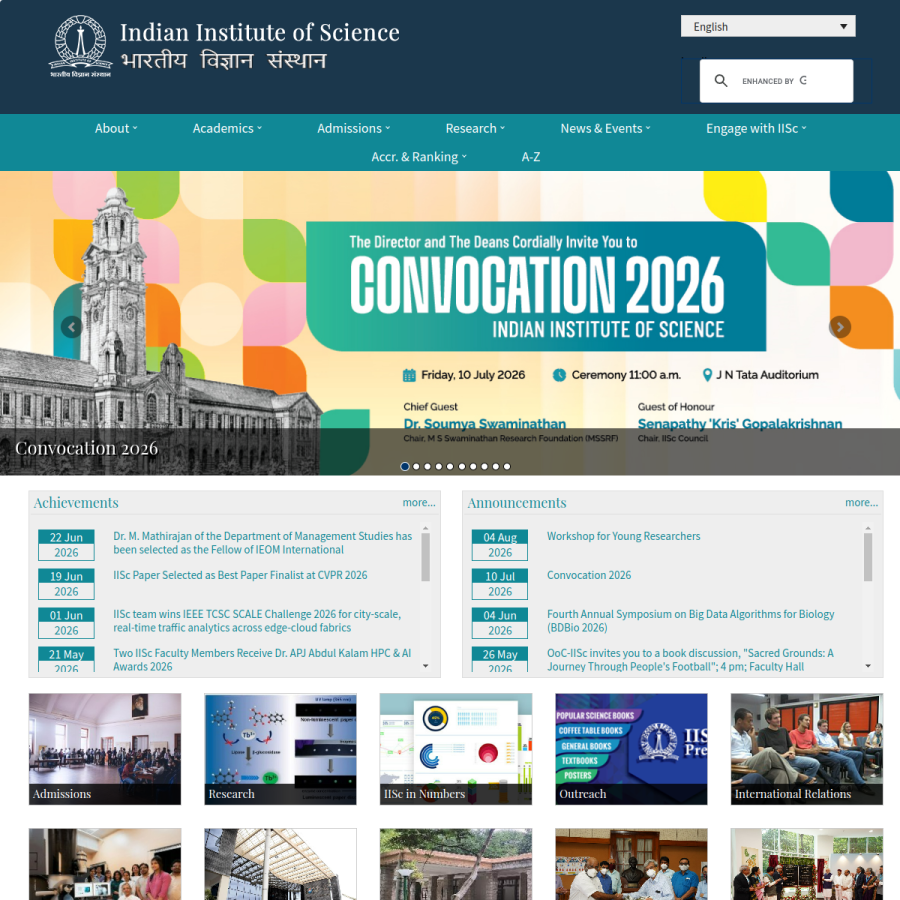 iisc.ac.in homepage screenshot