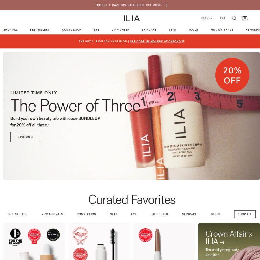 iliabeauty.com homepage screenshot