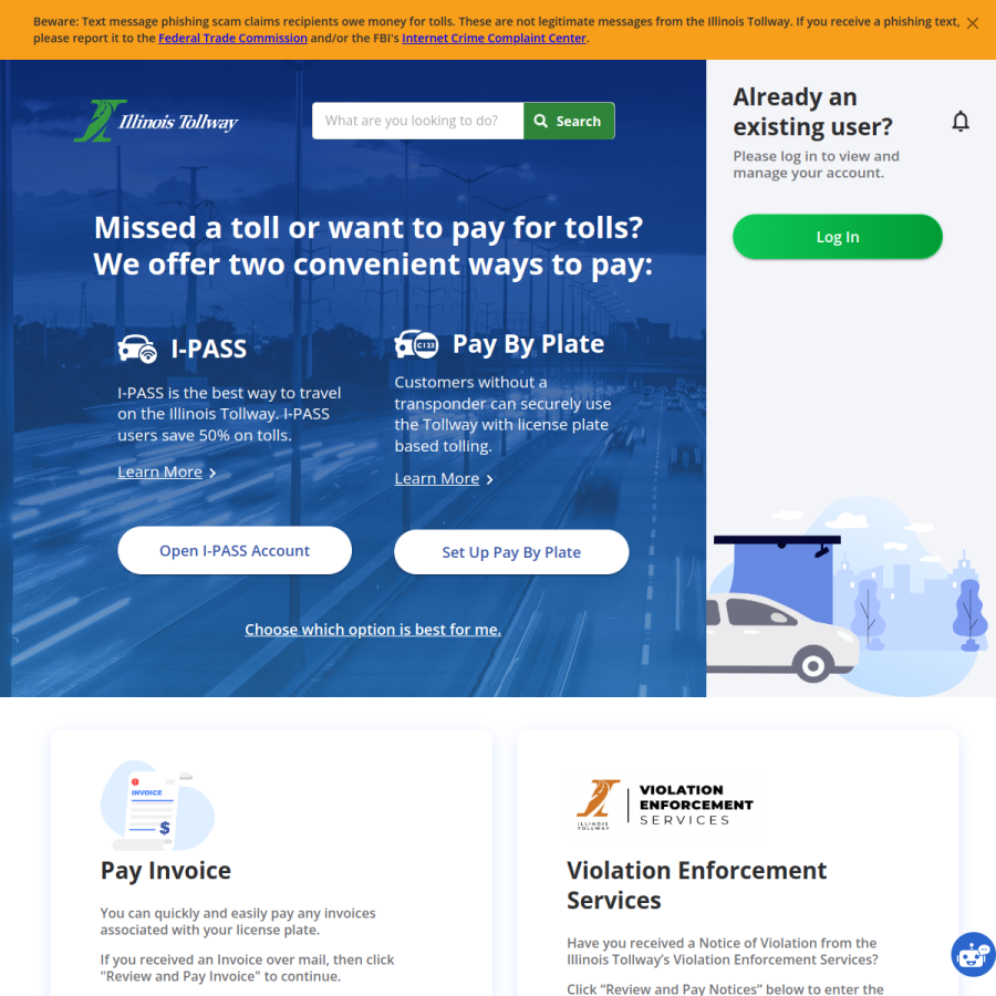 illinoistollway.com homepage screenshot