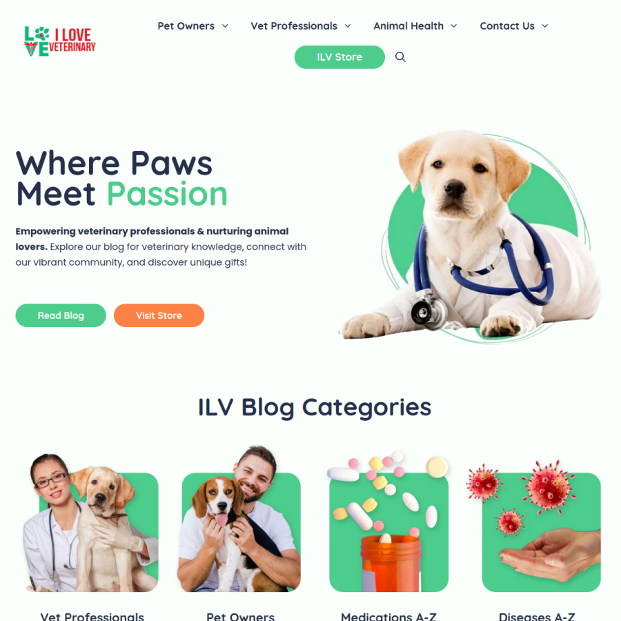 iloveveterinary.com homepage screenshot