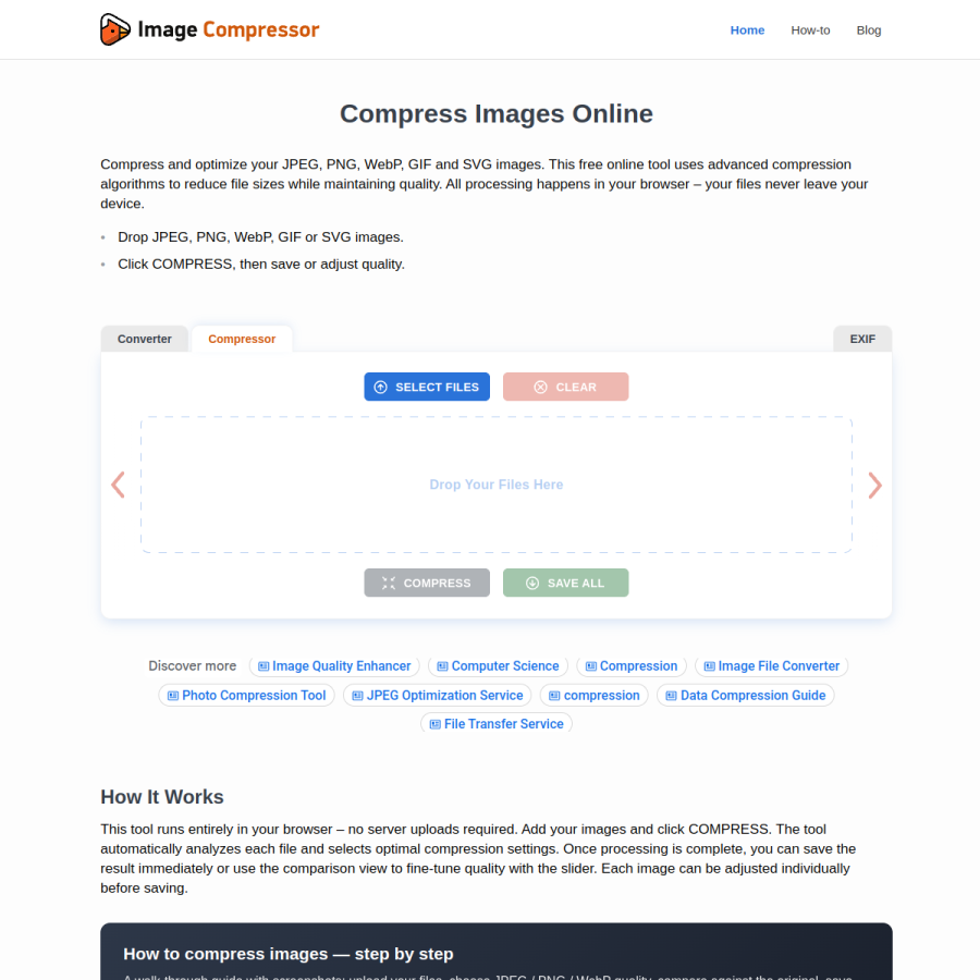 imagecompressor.com homepage screenshot