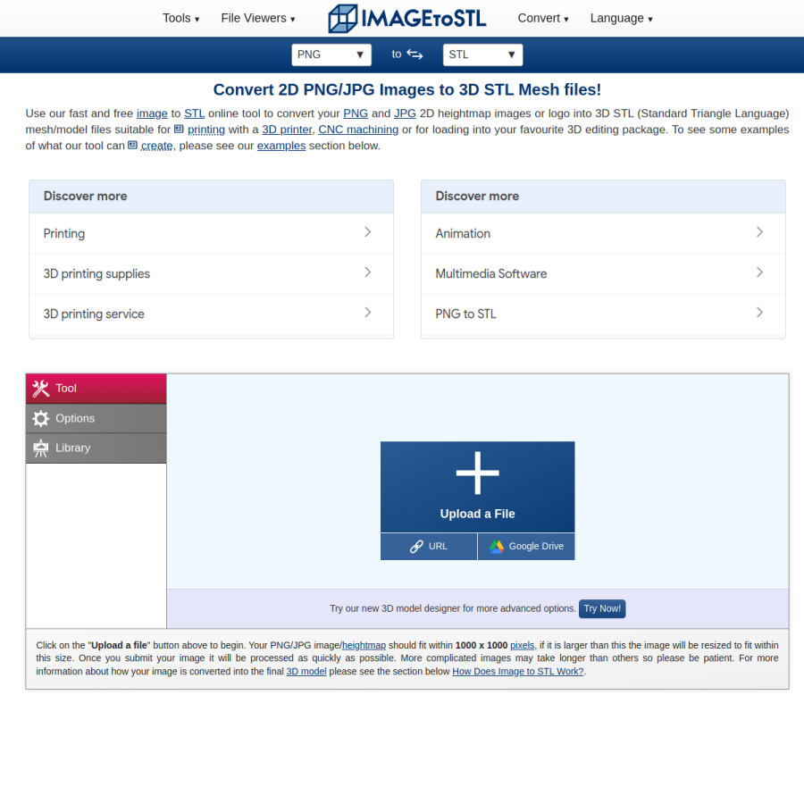 imagetostl.com homepage screenshot