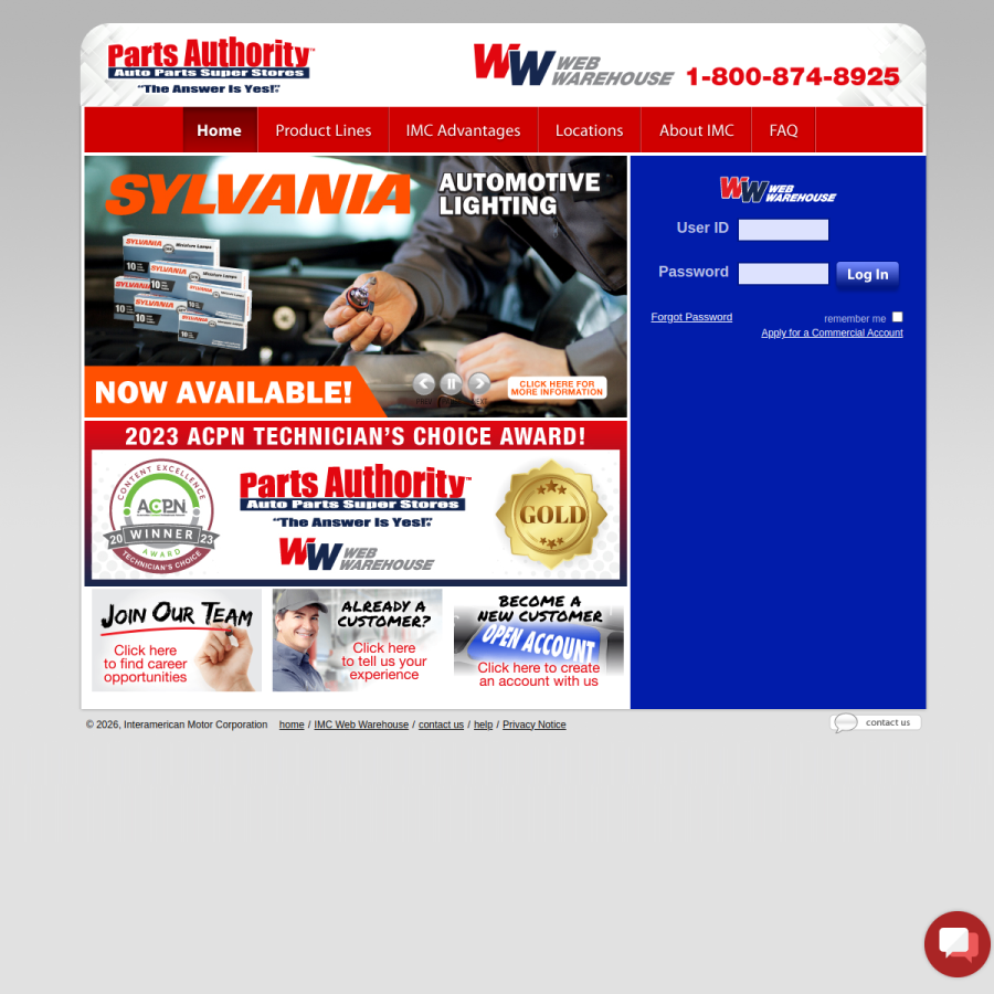 imcparts.net homepage screenshot