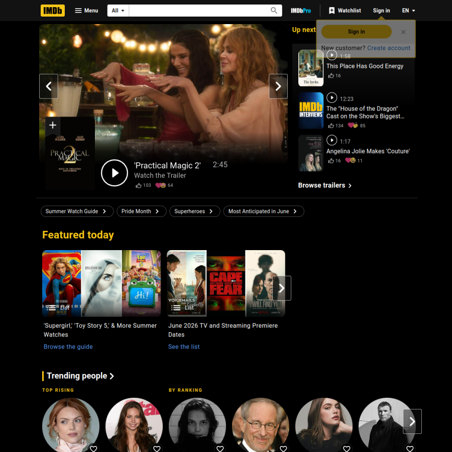 imdb.com homepage screenshot