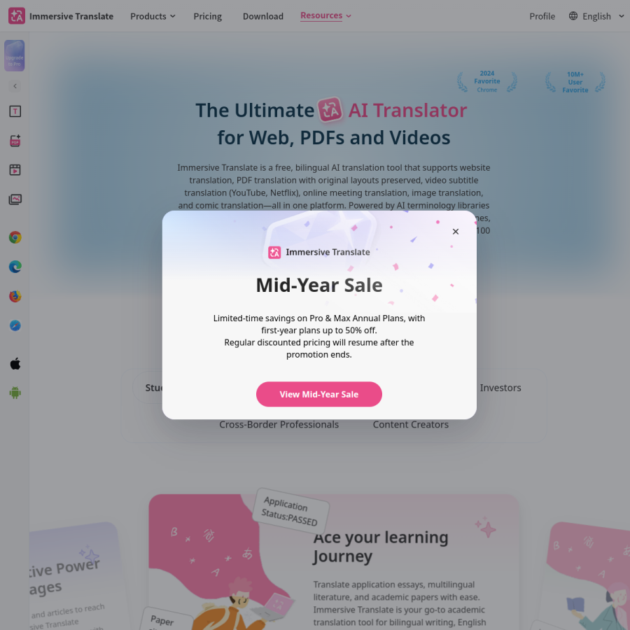 immersivetranslate.com homepage screenshot
