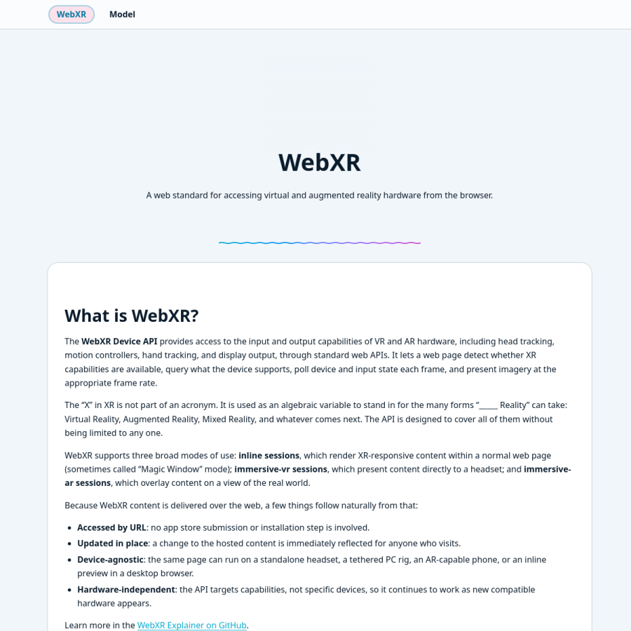 immersiveweb.dev homepage screenshot