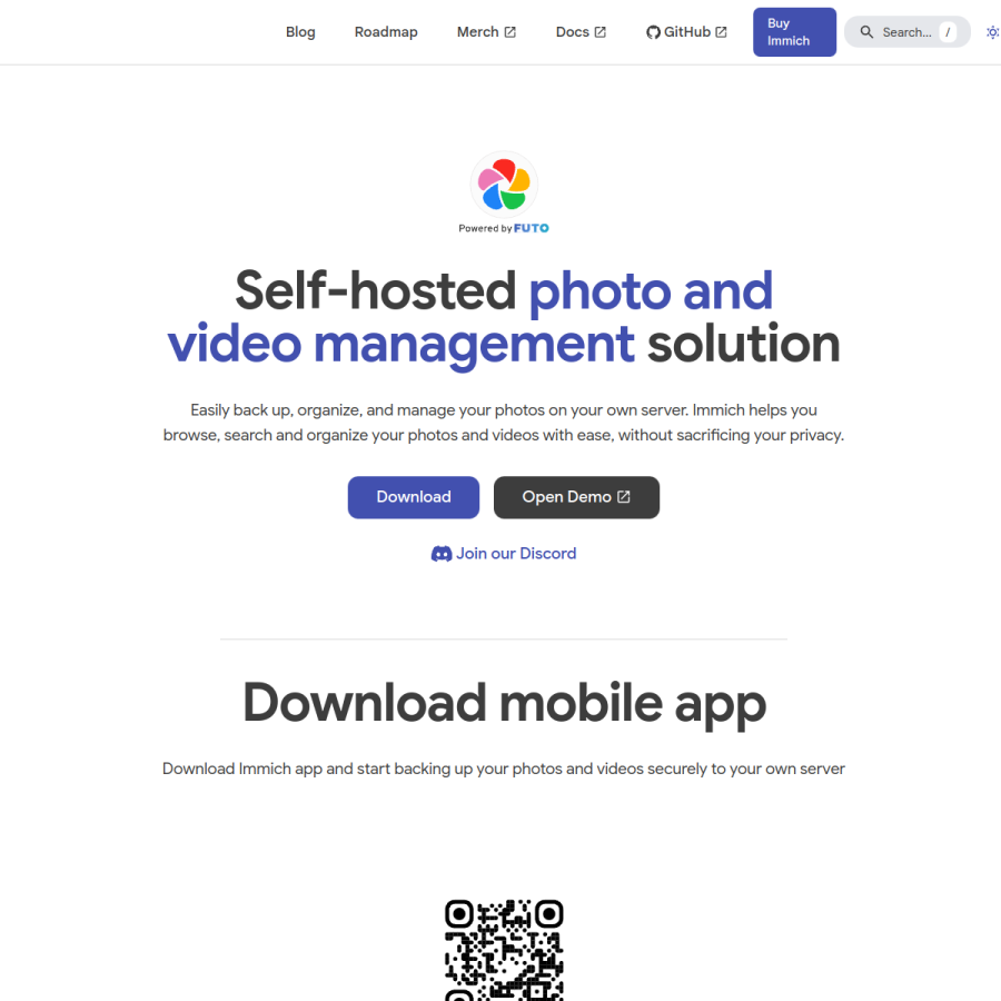 immich.app homepage screenshot