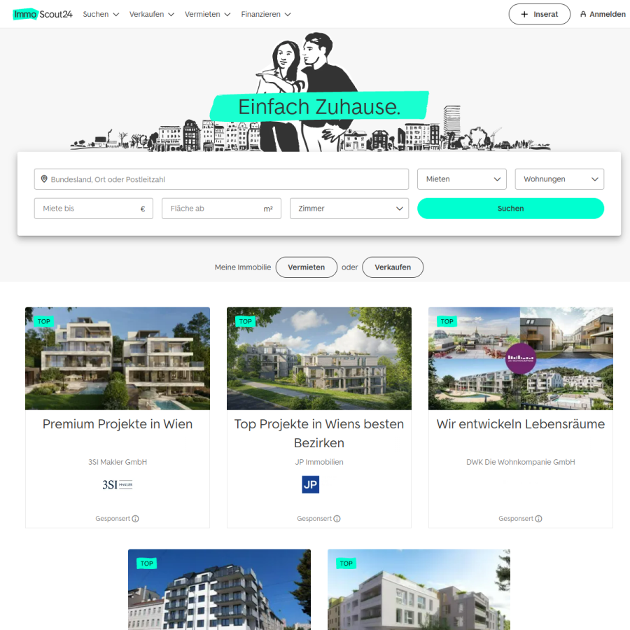 immobilienscout24.at homepage screenshot