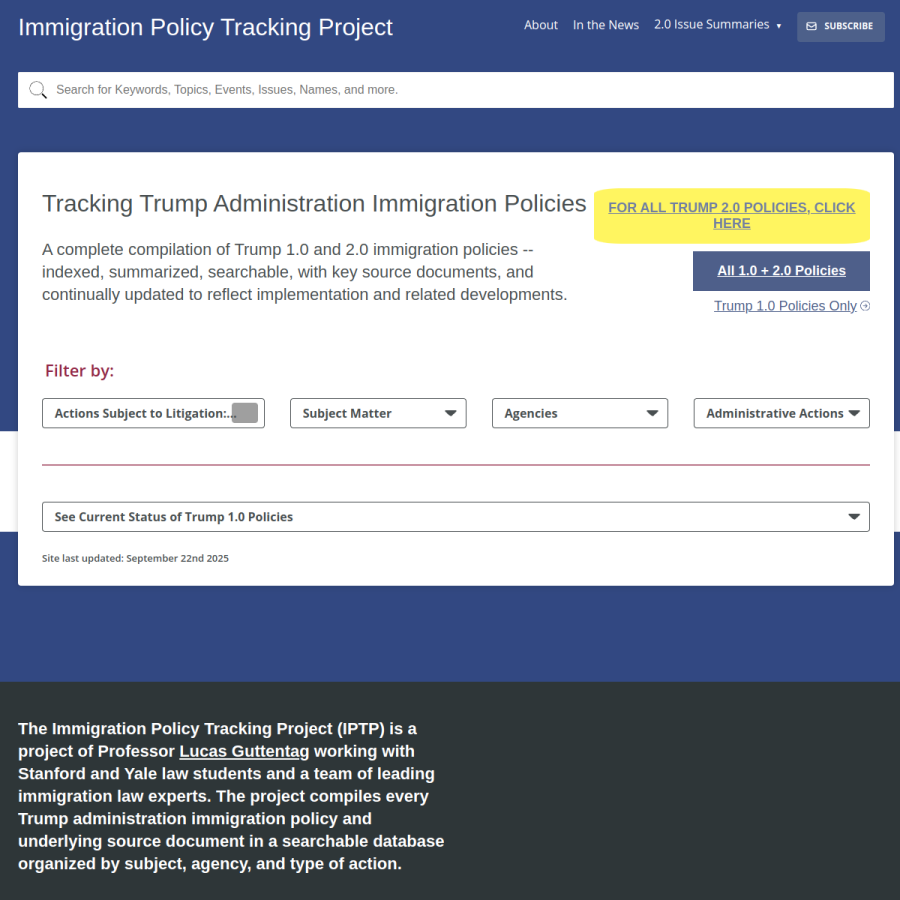 immpolicytracking.org homepage screenshot