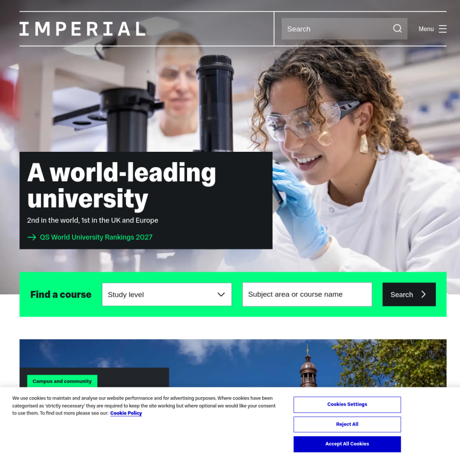 imperial.ac.uk homepage screenshot